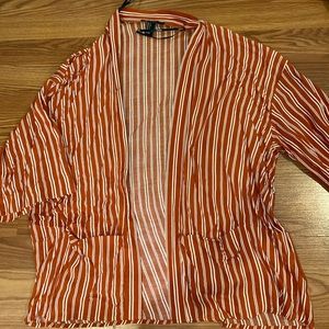 Forever 21 Orange/White Short Sleeve Cardigan